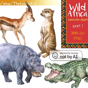 Wild Africa Clipart, Digital Watercolor Illustration, African animals Clip Art, Hand-painted, Safari Stock Illustration, Commercial use