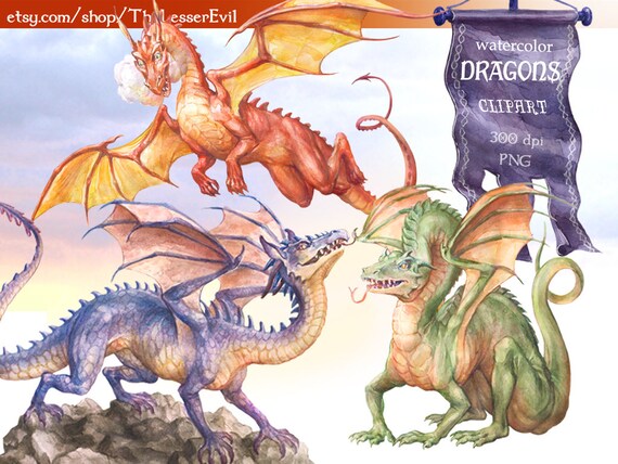Commercial use Digital Watercolor Illustration Fantasy Clip Art