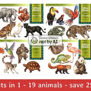 FULL PACK Jungle Animals Clipart, Digital Watercolor Tropical Animals Clip Art, Hand-painted Realistic Stock Illustration, Commercial use