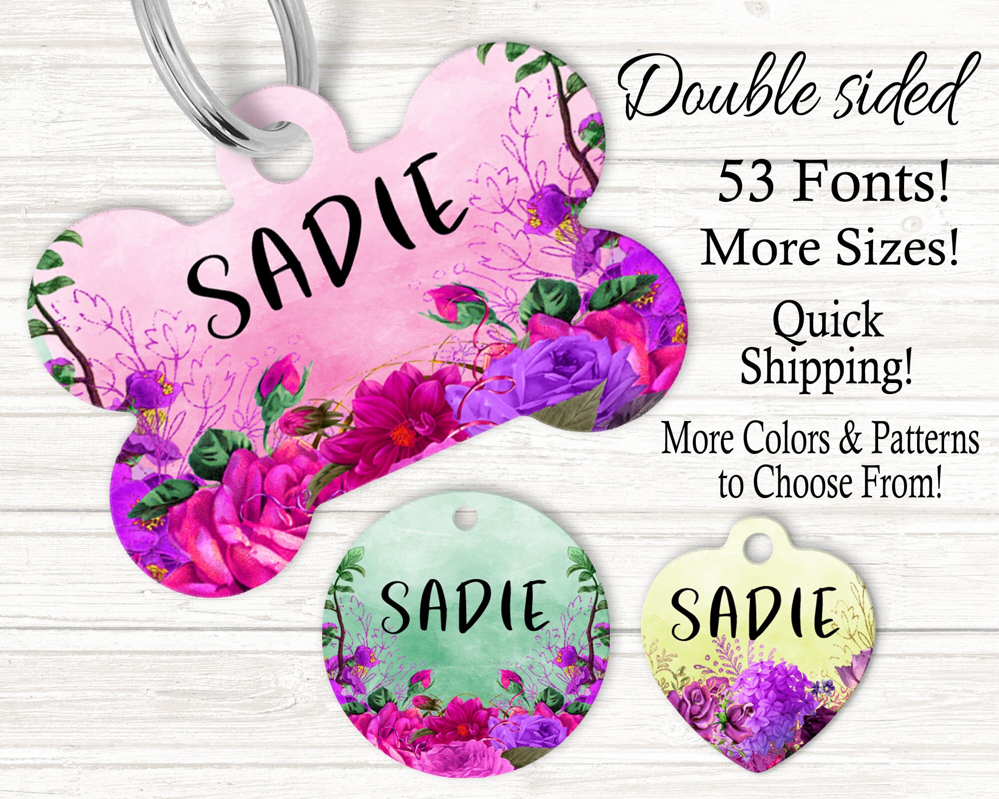 Girl dog tag for dogs Dog name tag Pretty Floral dog tag Etsy