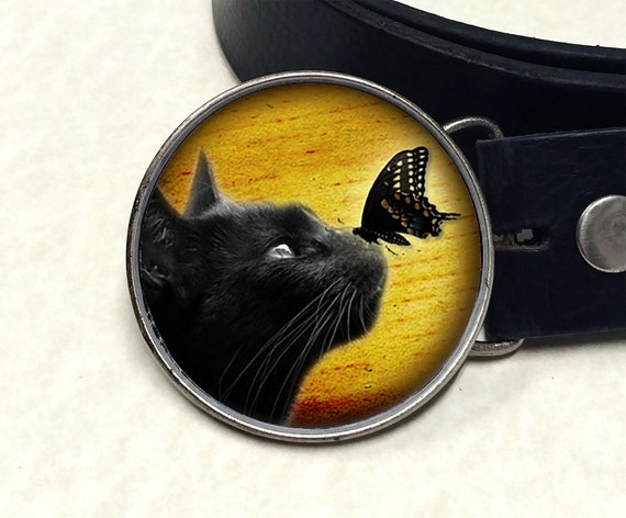 Black cat belt buckle Great gift for a cat lover Cat themed gift under 25 Cat mom
