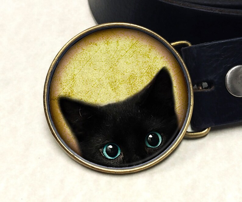 Black cat belt buckle Great gift for a cat lover Cat themed gift under 25 Cat mom