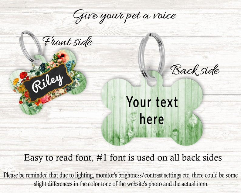 Personalized Dog Name Tag Girl Dog Tag for Dogs Floral Pet Etsy