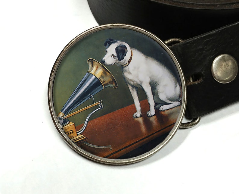 Vintage dog belt buckle Vintage Phonograph belt buckle Buckles for women Buckles for men Gift for her Dog lover gift