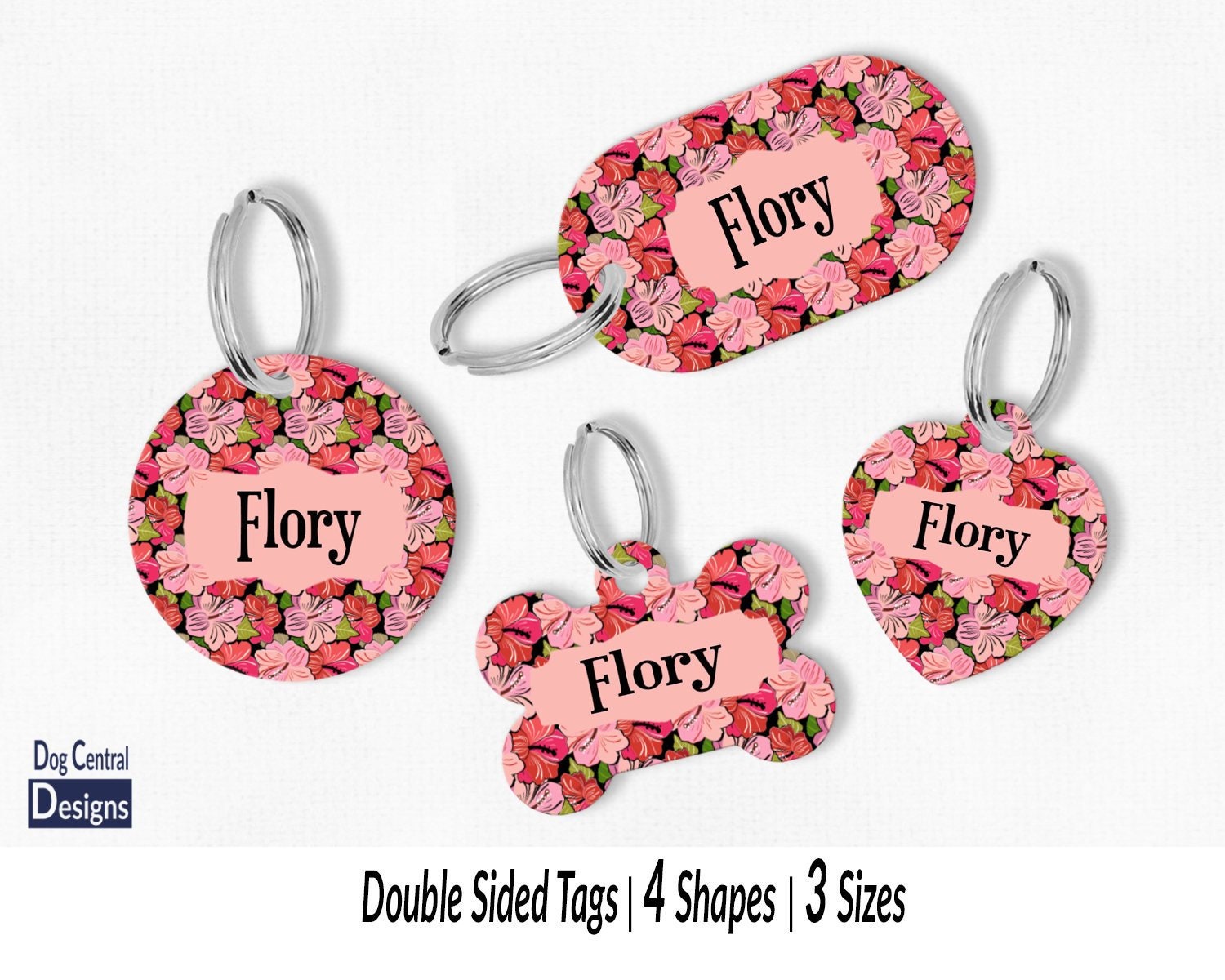 Pet Id Tag for Dogs Double Sided Girl Dog Tag Personalized dog Tag Floral Dog Tag Collar Tag for Dogs Watercolor Design