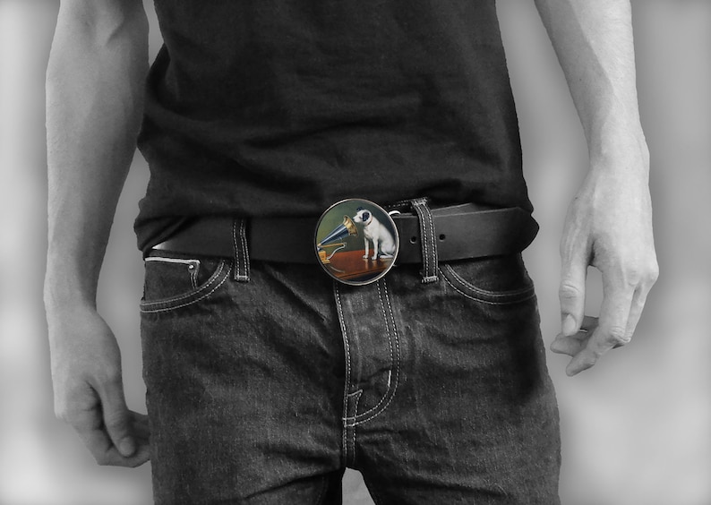 Vintage dog belt buckle Vintage Phonograph belt buckle Buckles for women Buckles for men Gift for her Dog lover gift