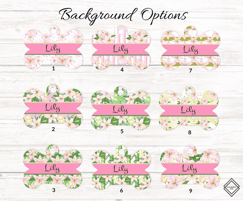 Dog Name Tag for Dogs Pink Lilies Dog ID Tag Lily Flower Pet Etsy