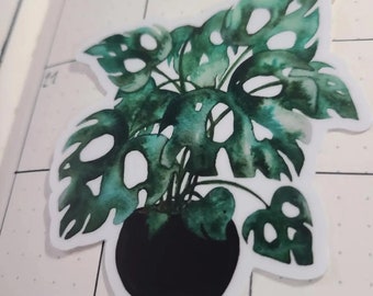 Watercolor Monstera Skull Sticker