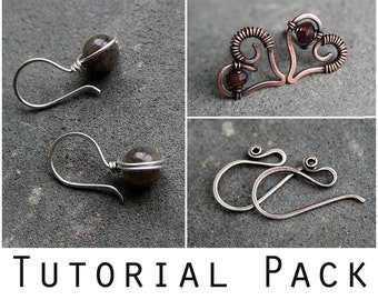 Tutorial Pack: Elegant ear wires, heart-shaped earstuds, simple wire-wrapped earrings