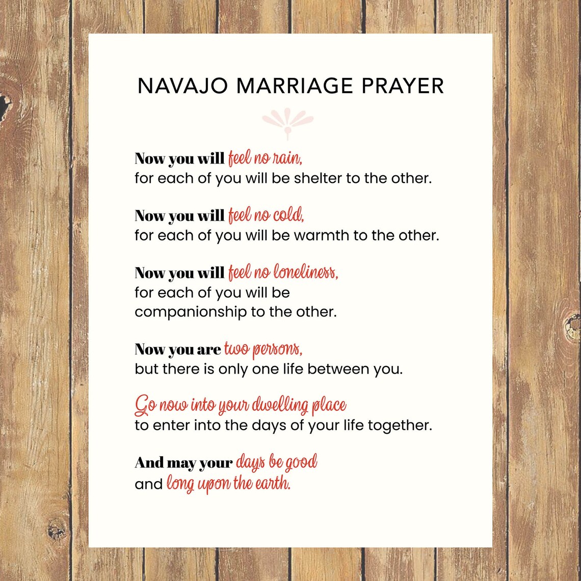 Navajo Marriage Prayer Downloadable Digital Art for Wedding