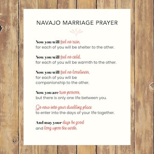 Navajo Marriage Prayer downloadable digital art for wedding, anniversary * Red and Black text*