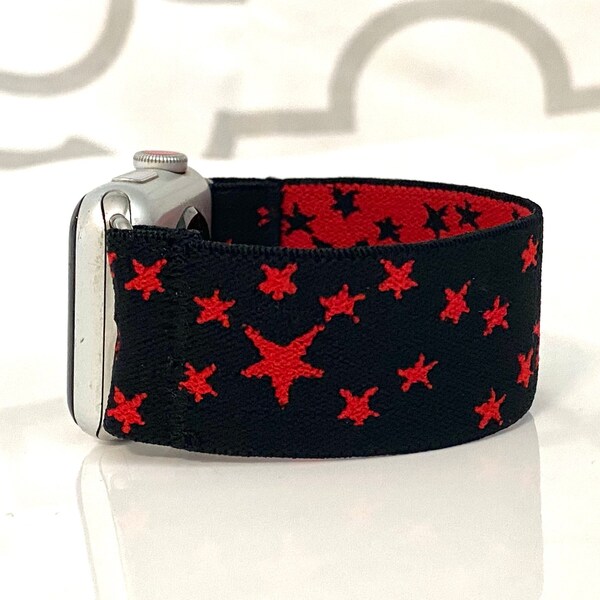 Stretch Elastic Apple Watch Band Black Red Stars