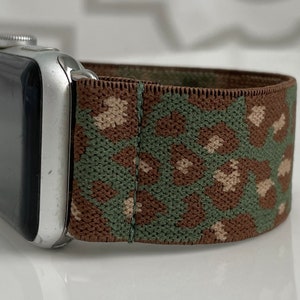 Stretch Elastic Apple Watch Band Green/Brown/Tan Leopard