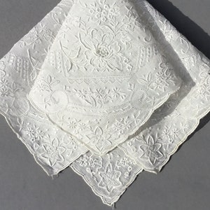 Antique Lavishly Embroidered Floral Appenzel Whitework Handkerchief Bridal Wedding Hankie, Something Old. 10&quot;