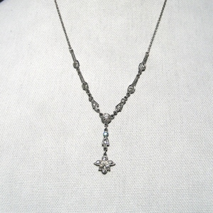 Vintage Antique Deco Rhinestone Pendant Necklace. 21&quot; Chain