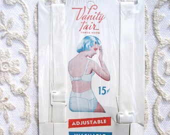 Vintage 40&#39;s 50&#39;s Vanity Fair White Nylon Satin Replacement Adjustable Shoulder Straps. Slip or Bra.
