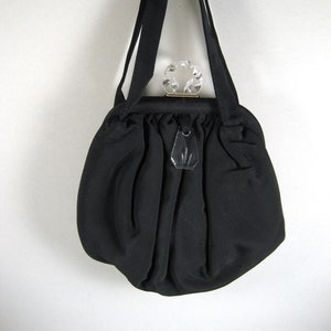 Vintage 20's 30's Deco Black Faille Handbag Purse. Lucite Clasp and Pull