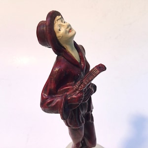 Antique 20&#39;s 30&#39;s Deco Bookend Woman with a Mandolin, White Alabaster Base. Hirsch?