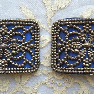Pair of Antique Cut Steel Nailhead Shoe Buckles. Gold Washed. MB France