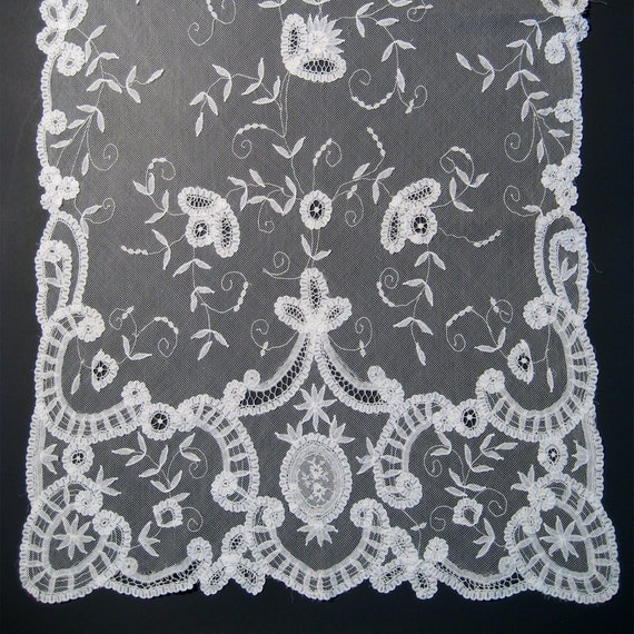 Antique Princesse Lace Net Bridal Veil or Shawl, … - image 1