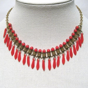 Vintage Antik-Deco-Rot Boho Glas Choker Halskette