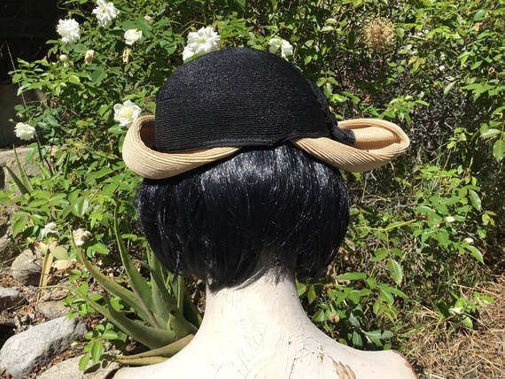 Vintage 40's 50's Black & Tan Tilt Hat. Flo Denis. - image 4