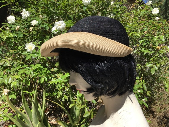 Vintage 40's 50's Black & Tan Tilt Hat. Flo Denis. - image 3