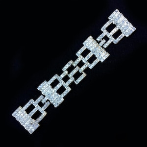 Vintage Deco Large Hinged Rhinestone Belt Buckle. 7" x 1 1/4"