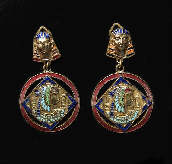 Antique 20's Art Deco Enameled, Gold Washed Egypt… - image 1