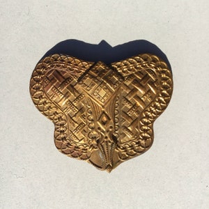 Antique Etruscan Gilt Washed Stamped Brass Belt Buckle. 3&quot; x 2 1/2&quot;