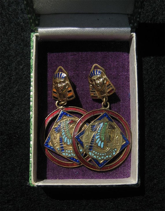 Antique 20's Art Deco Enameled, Gold Washed Egypt… - image 3