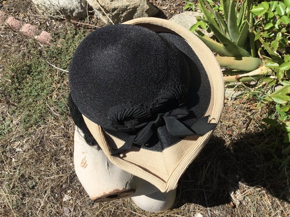 Vintage 40's 50's Black & Tan Tilt Hat. Flo Denis. - image 6