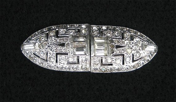 30's Art Deco Rhinestone Duette. Pin or Dress Cli