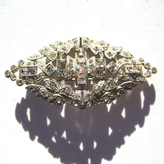 Vintage 30's 40's Diamond Shaped Glittering Rhine… - image 1