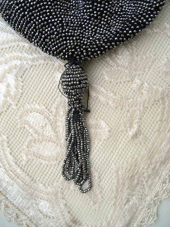 Antique Victorian Navy Crocheted and CUT STEEL Be… - image 3