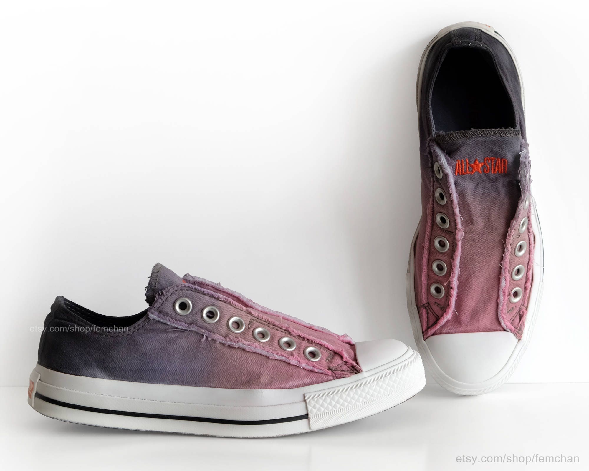 Tintura di tuffo ombré Converse, fiore rosa, blu grigio, slip on scarpe da ginnastica, tie dye, trasformato scarpe vintage, UE 37 (UK 4.5, noi uomini Tintura di tuffo ombré Converse, fiore rosa, blu grigio, slip on scarpe da ginnastica, tie dye, trasformato scarpe vintage, UE 37 (UK 4.5, noi uomini