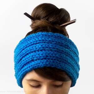 Bandeau de cheveux, headband, serre tête, cache oreilles, femme, en laine  bleu, tricot mode automne hiver, tricoté main, cadeau - Un grand marché