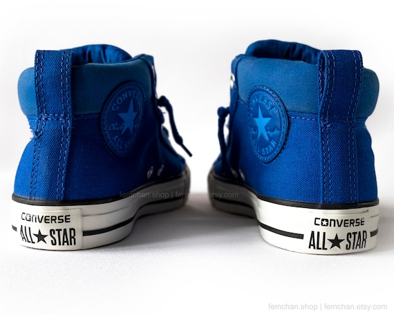 Converse All Stars bright blue sneakers, slip on mid tops, cobalt blue padded trainers, slipon shoes size 39 (UK 6, US men's 8, US wo's 6) Converse All Stars bright blue sneakers, slip on mid tops, cobalt blue padded trainers, slipon shoes size 39 (UK 6, US men's 8, US wo's 6)