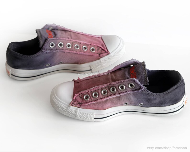 Tintura di tuffo ombré Converse, fiore rosa, blu grigio, slip on scarpe da ginnastica, tie dye, trasformato scarpe vintage, UE 37 (UK 4.5, noi uomini Tintura di tuffo ombré Converse, fiore rosa, blu grigio, slip on scarpe da ginnastica, tie dye, trasformato scarpe vintage, UE 37 (UK 4.5, noi uomini