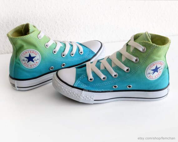 Neues Paar! Frühlingsgrün Türkis Dip dye Converse All Stars, Kinder, Ombré hohen Gipfeln, Sportschuhe, Turnschuhe, Größe EU 30 (UK 12, US 12,5) Neues Paar! Frühlingsgrün Türkis Dip dye Converse All Stars, Kinder, Ombré hohen Gipfeln, Sportschuhe, Turnschuhe, Größe EU 30 (UK 12, US 12,5)