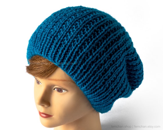 blue knit hat