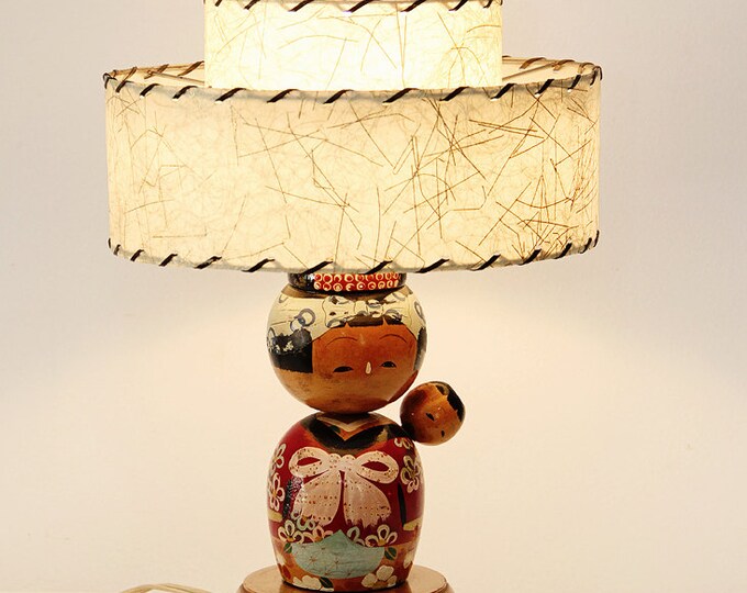 Vintage 50's Retro Kokeshi Doll Lamp With Asian Etsy