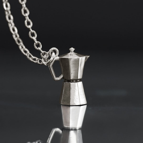 Collier de cafetière en argent sterling, pendentif de cafetière vintage, pendentif de mini cafetière, pendentif de cuisinier, pendentif de chef, pendentif d'amateur de cuisine