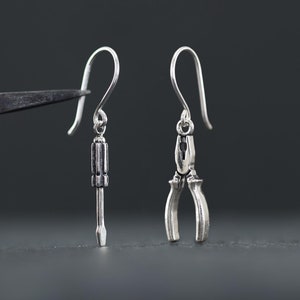 Screwdriver and pliers earrings, tools, mechanics, engineer, DIY people earrings