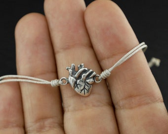 Anatomical heart, real heart, bracelet, sterling silver human heart, goth heart jewelry, human heart bracelet
