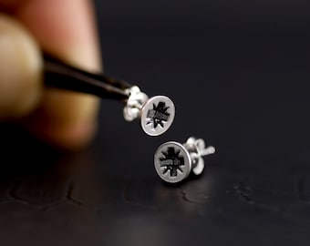 Screw Earrings Sterling Silver, Screw Stud Earrings, Screw Head Earrings, Hardware Industrial Jewelry, Men Stud Earrings