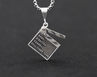 Clapperboard pendant made in sterling silver, movie action pendant