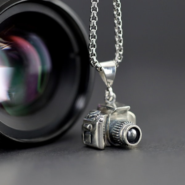 Pendentif d’appareil photo en argent sterling, collier d’appareil photo reflex, cadeau de photographe