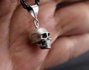 Skull necklace sterling silver, dark skull necklace, human skull pendant, necklace human skull , skull love pendant, gothic skull jewellery