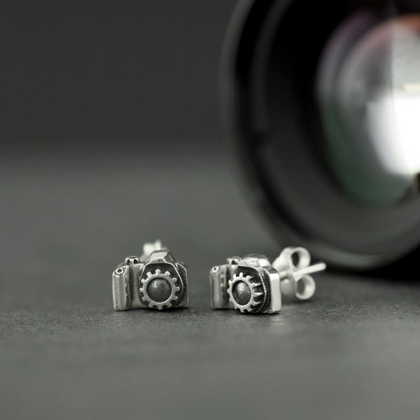 Photo camera earrings stud, photographer photography lovers